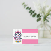 Leuke Penguin Nurse Roze Stethoscoop Stripe Visitekaartje (Staand voorkant)