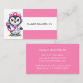 Leuke Penguin Nurse Roze Stethoscoop Stripe Visitekaartje (Voorkant / Achterkant)