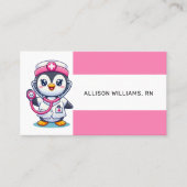 Leuke Penguin Nurse Roze Stethoscoop Stripe Visitekaartje (Voorkant)