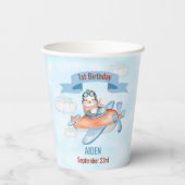 Leuke Penguin Vliegtuig Blauw 1e Verjaardag Papieren Bekers (Achterkant)