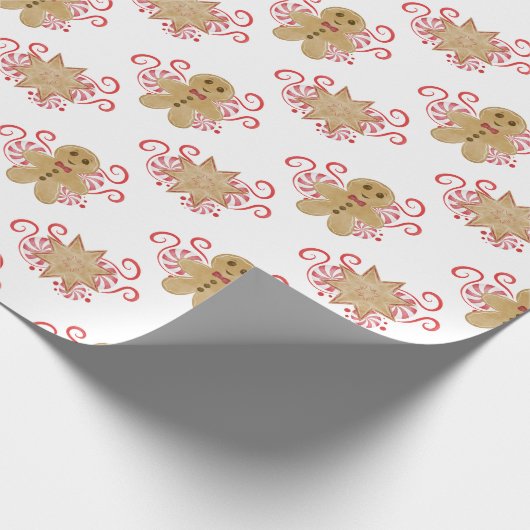 Leuke peperkoek Man & pepermunt Snoep Kerst Cadeaupapier (Hoek)