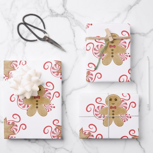 Leuke peperkoek Man & pepermunt Snoep Kerst Inpakpapier Vel (Voorkant)