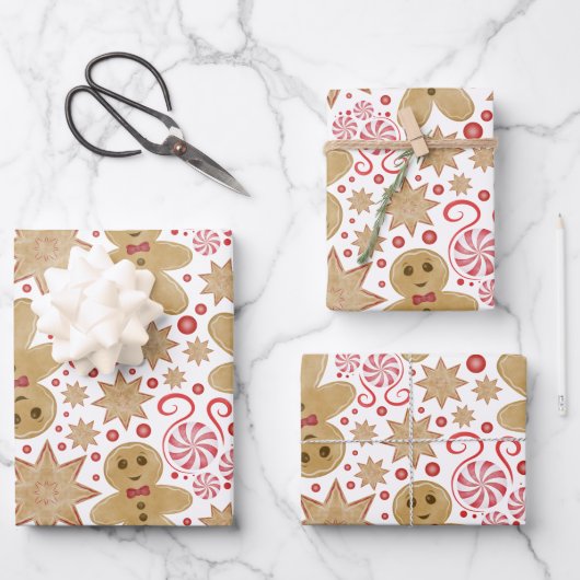 Leuke peperkoek Man & pepermunt Snoep Kerst Inpakpapier Vel (Voorkant)