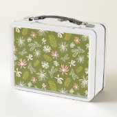 Leuke Personal Metal Lunchbox groen & roze bloemig (Achterkant)