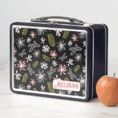 Leuke Personal Metal Lunchbox zwart & roze bloemig (In situ)