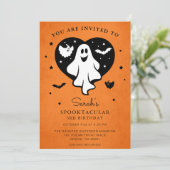 Leuke personaliseer Halloween Ghost Heart Bat Kaart (Staand voorkant)