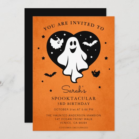 Leuke personaliseer Halloween Ghost Heart Bat Kaart (Voorkant / Achterkant)