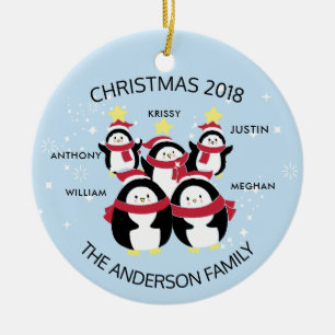 Leuke Persoonlijke Familie Van 5 Pinguïns Kerstmis Keramisch Ornament