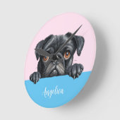 Leuke Persoonlijke Puggafbeelding Kinderkamer Deco Ronde Klok (Hoek)