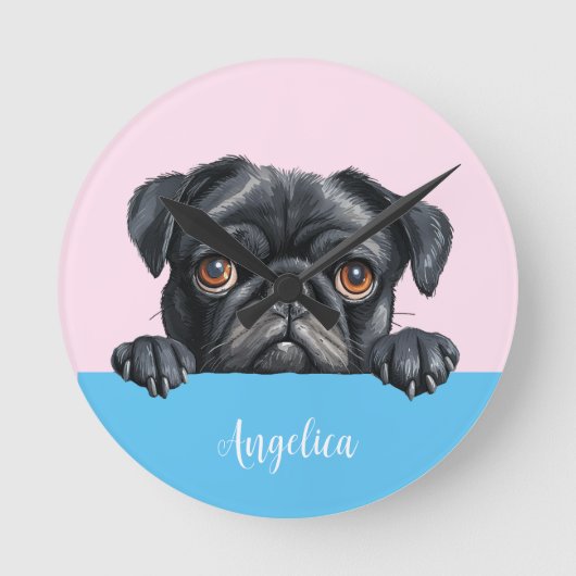 Leuke Persoonlijke Puggafbeelding Kinderkamer Deco Ronde Klok (Voorkant)