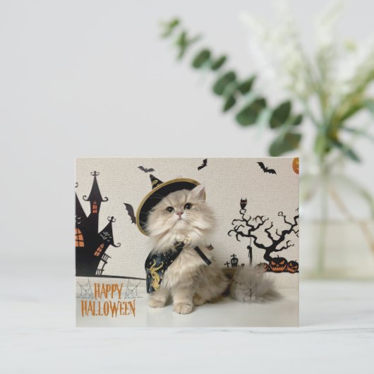 Leuke Perzische Kat in Halloween Kostuum Feestdagenkaart (Staand voorkant)