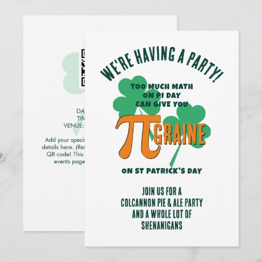 Leuke Pi-dag QR-code St. Patrick's Day Pub-feest Kaart (Voorkant / Achterkant)