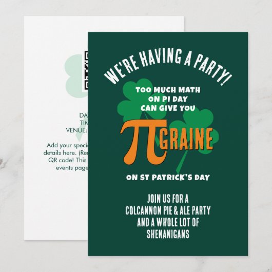 Leuke Pi-dag St. Patrick-dag QR-code-feestje Kaart (Voorkant / Achterkant)
