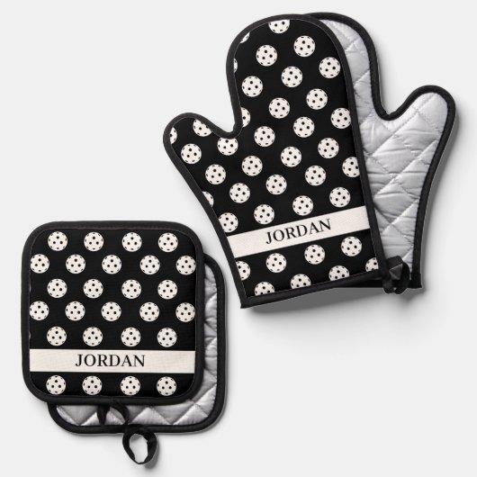 Leuke Pickleball Pattern Player Gift Aangepaste te Ovenwant & Pannenlap Set (Voorkant / Achterkant)