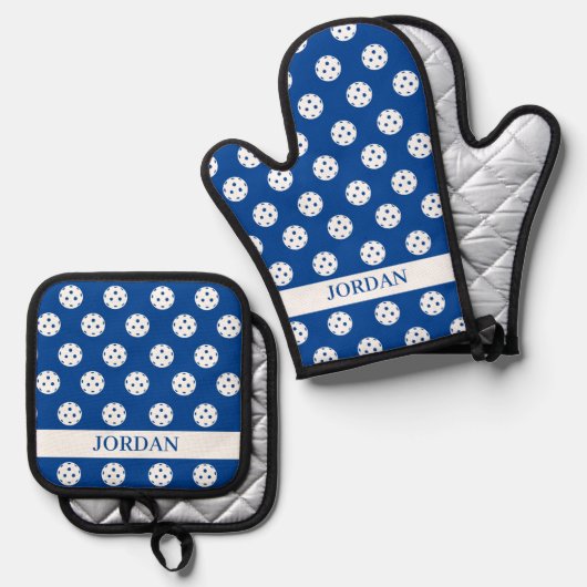 Leuke Pickleball Pattern Player Gift Aangepaste te Ovenwant & Pannenlap Set (Voorkant / Achterkant)