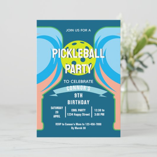 Leuke Pickleball verjaardagsfeestje uitnodiging vo (Staand voorkant)