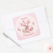 Leuke Piggy Roze Boerderij Meisje 1e Verjaardag St Vierkante Sticker (Envelop)