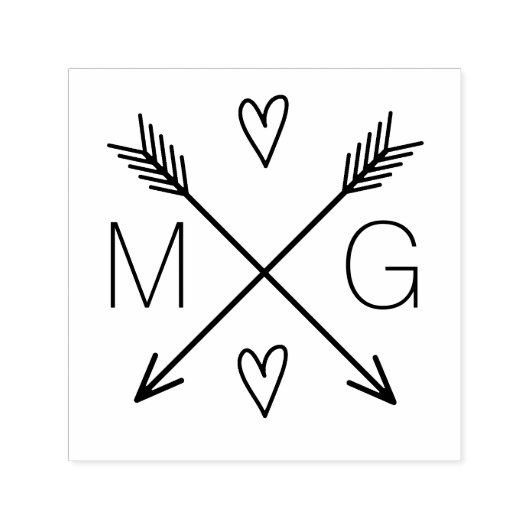 Leuke pijlen harten dubbele monogram bruiloft Logo Zelfinktende Stempel (Design)