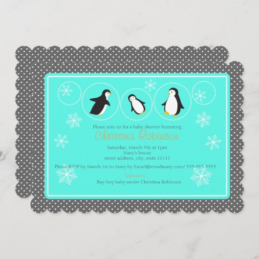 Leuke pinguïn baby shower uitnodiging (Voorkant / Achterkant)