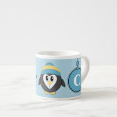 Leuke pinguïn blauw geel met sterren kind espresso kop (Voorkant rechts)