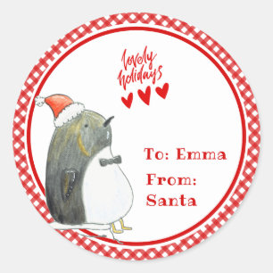 Leuke Pinguïn - Cadeau van Santa - Custom Ronde Sticker