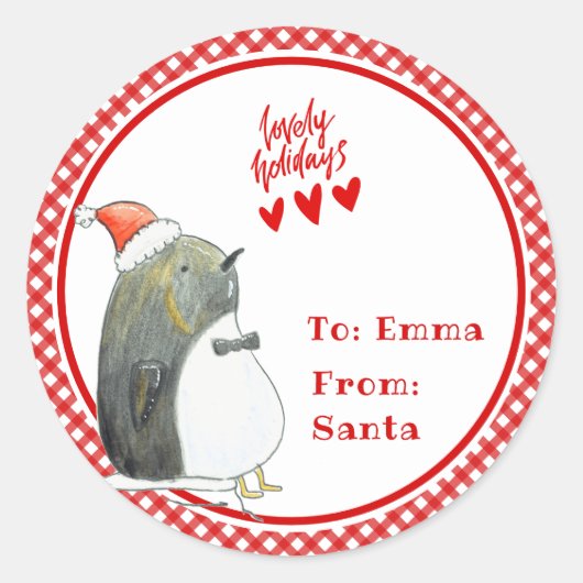 Leuke Pinguïn - Cadeau van Santa - Custom Ronde Sticker (Voorkant)
