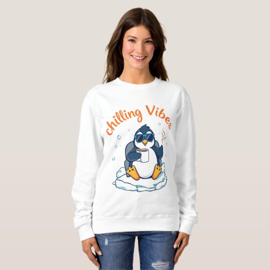 Leuke pinguïn chilling vibes zweet shirt (Voorkant volledig)