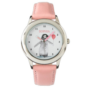Leuke Pinguïn Dier Waterverf Girly Kinder Roze Horloge