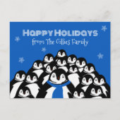 Leuke Pinguïn Familie Kerst Blauw Briefkaart (Voorkant)
