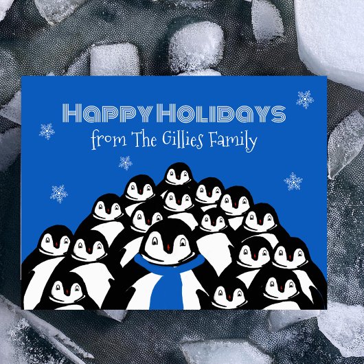 Leuke Pinguïn Familie Kerst Blauw Briefkaart