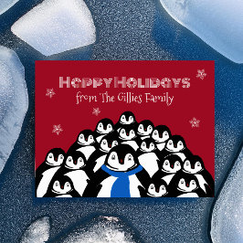 Leuke Pinguïn Familie Kerst Rood Briefkaart