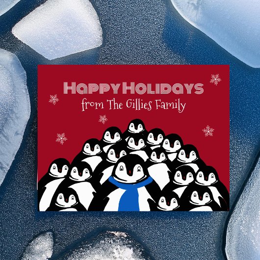 Leuke Pinguïn Familie Kerst Rood Briefkaart