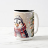 Leuke pinguïn gepersonaliseerde Kerstmis Tweekleurige Koffiemok (Voorkant rechts)