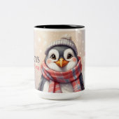 Leuke pinguïn gepersonaliseerde Kerstmis Tweekleurige Koffiemok (Center)