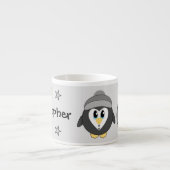 Leuke pinguïn grijs geel met sterren kind espresso kop (Voorkant)