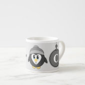 Leuke pinguïn grijs geel met sterren kind espresso kop (Voorkant rechts)