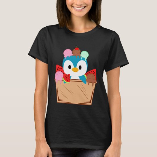 Leuke Pinguïn Ice Cream Liefde Zoökeeper Dier Peng T-shirt (Voorkant)