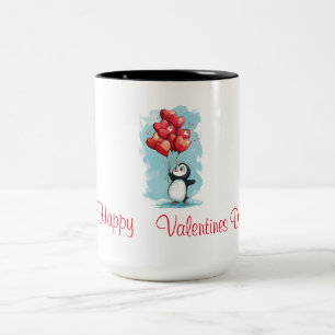 Leuke pinguïn in liefde voor Valentijnsdag met har Tweekleurige Koffiemok