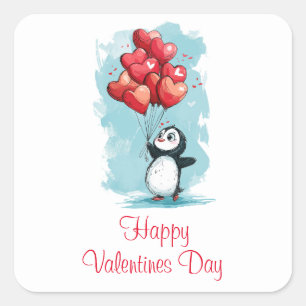 Leuke pinguïn in liefde voor Valentijnsdag met har Vierkante Sticker