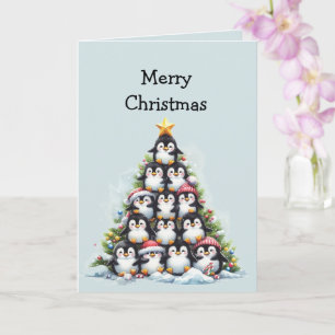 Leuke Pinguïn Kerstboom Groeten Kaart