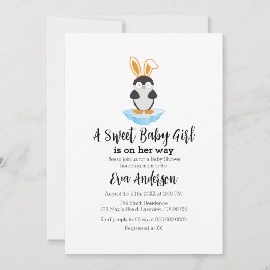 Leuke pinguïn met hoofdband Baby shower Kaart (Voorkant)
