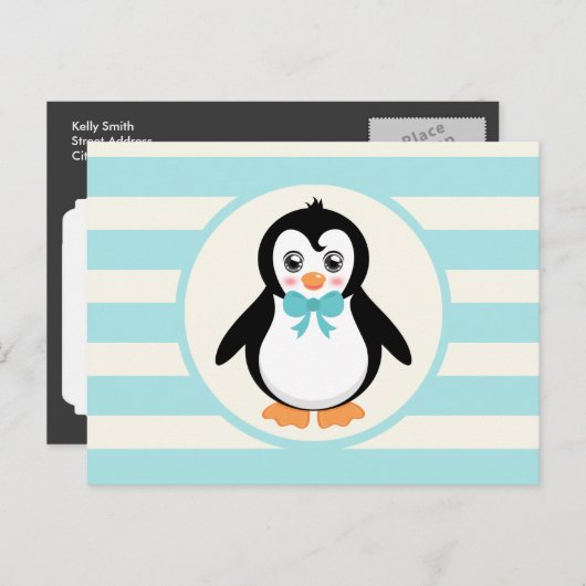 Leuke Pinguïn met Turquoise Bowtie Briefkaart (Voorkant / Achterkant)