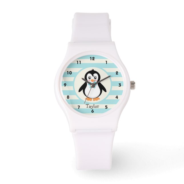 Leuke Pinguïn met Turquoise Bowtie Horloge (Voorkant)