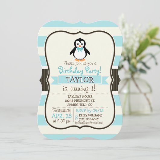 Leuke Pinguïn met Turquoise Bowtie Kaart (Staand voorkant)