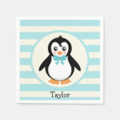 Leuke Pinguïn met Turquoise Bowtie Servet (Voorkant)