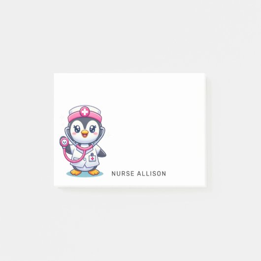 Leuke Pinguïn Nurse Roze Stethoscoop Custom 4x4 Post-it® Notes (Voorkant)