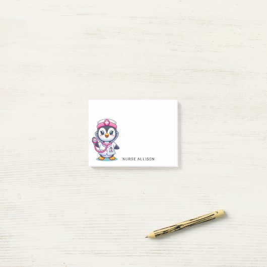 Leuke Pinguïn Nurse Roze Stethoscoop Custom 4x4 Post-it® Notes (Op bureau)