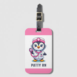 Leuke Pinguïn Nurse Roze Stethoscoop Custom Bagagelabel