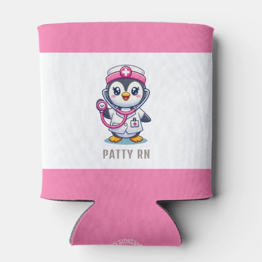 Leuke Pinguïn Nurse Roze Stethoscoop Custom Blikjeskoeler (Achterkant)