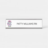 Leuke Pinguïn Nurse Roze Stethoscoop Custom Bureau Naambordje (Voorkant)